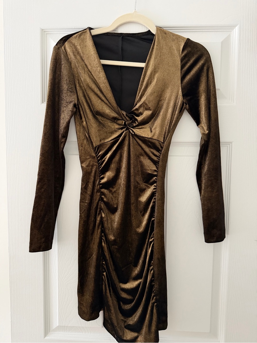 Zara Bronze Twist-Front Long Sleeve Dress